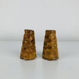 Vintage gouged olive wood salt and pepper shakers.