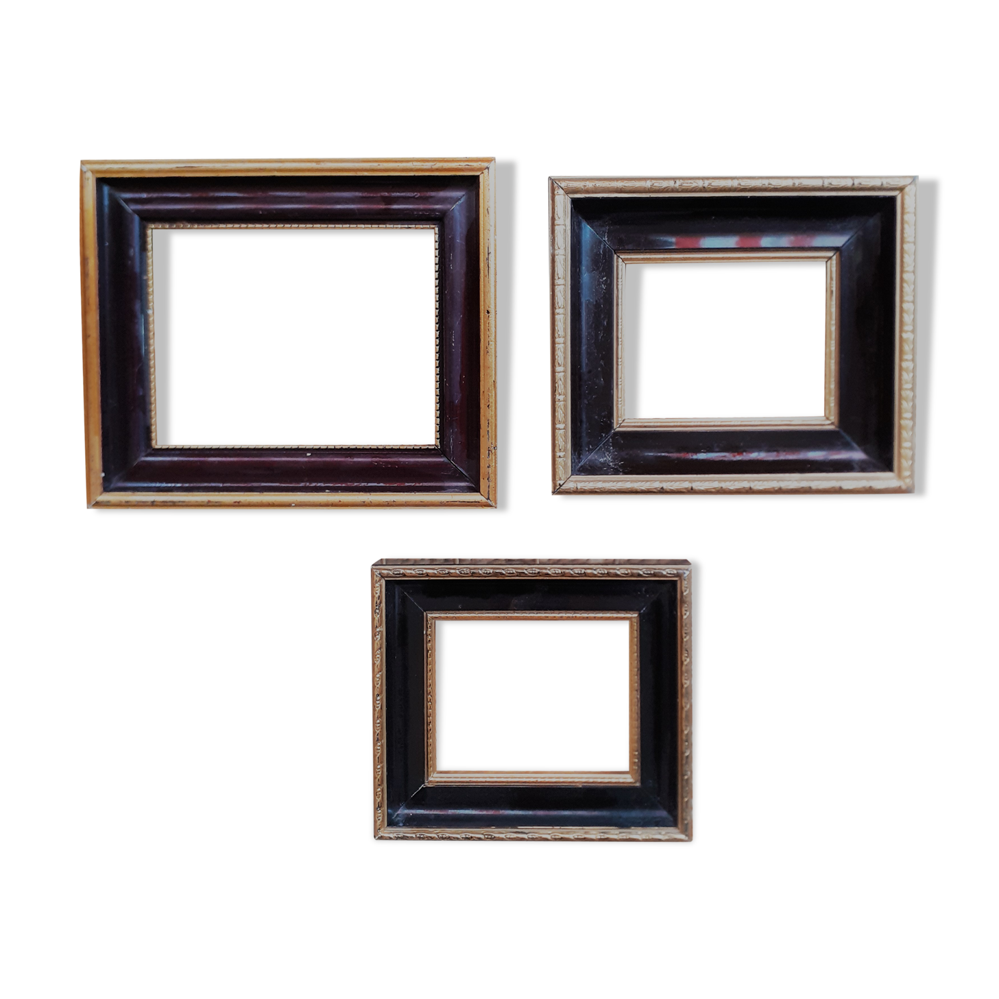 Lot of 3 old gilded and black frames