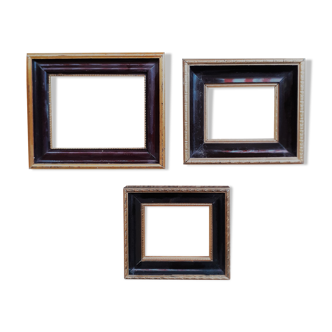 Lot of 3 old gilded and black frames