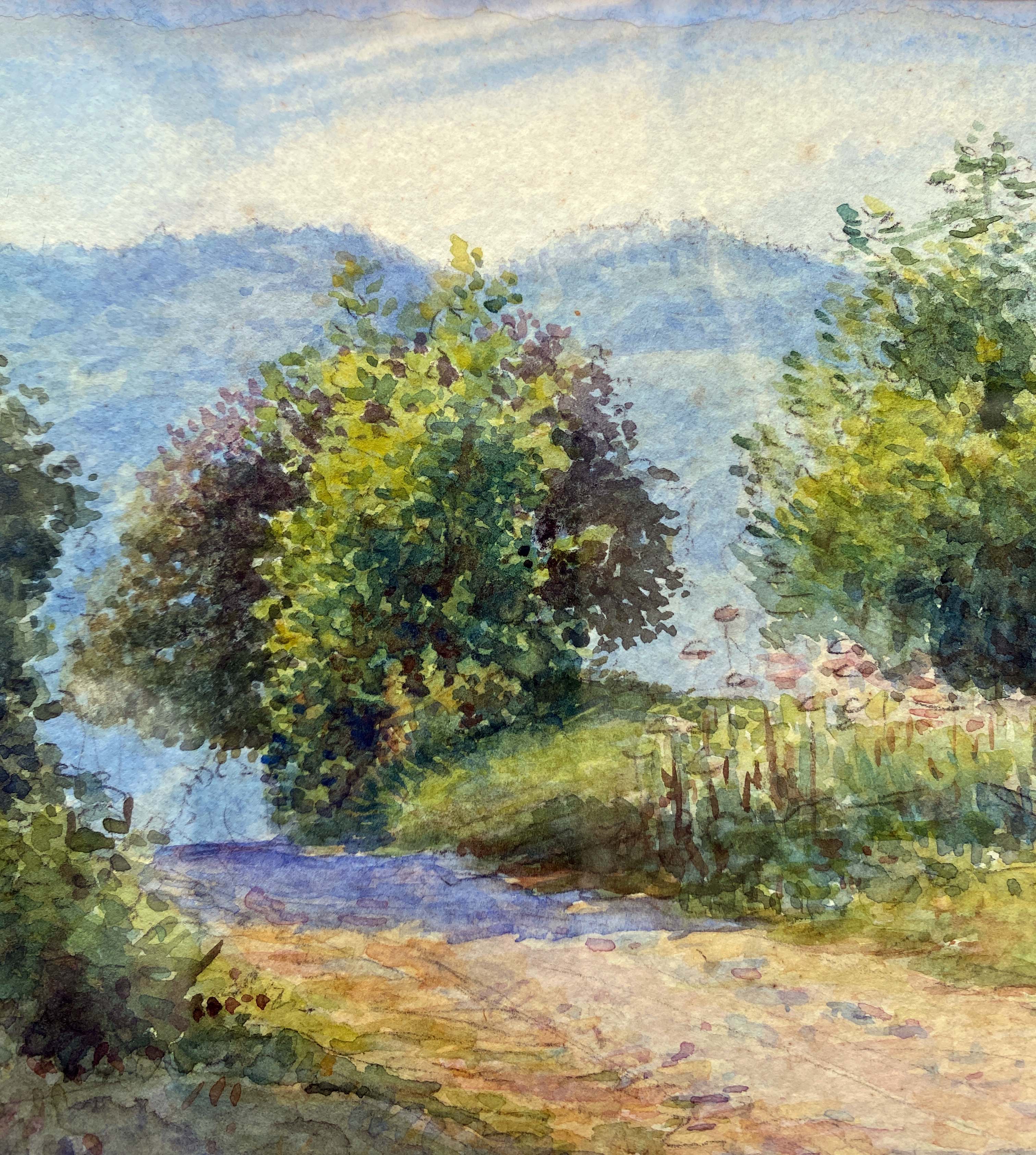 Aquarelle Eugène Pillard "Chemin de campagne" 1908