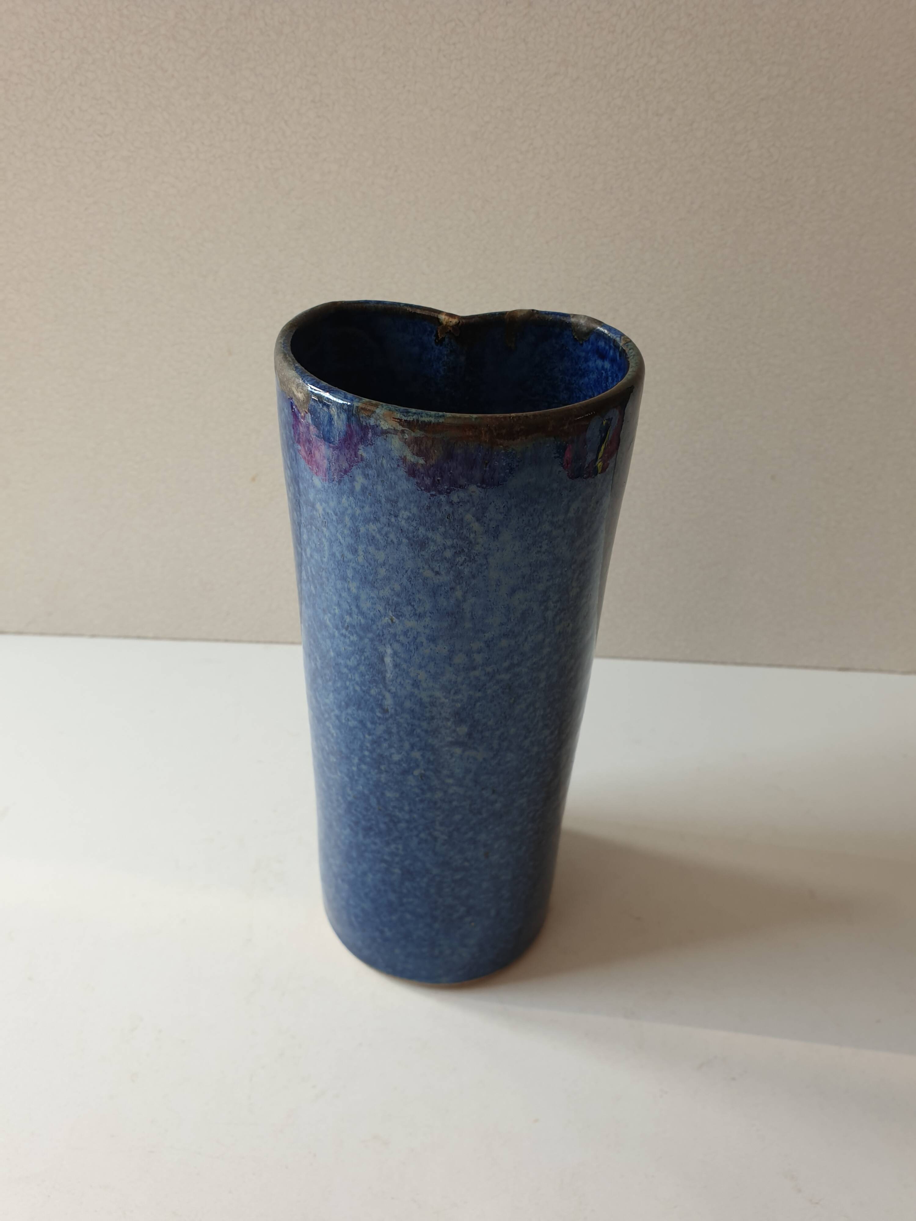 Ceramic vase with blue cover Signed Jean CACHELEUX (Puisaye)