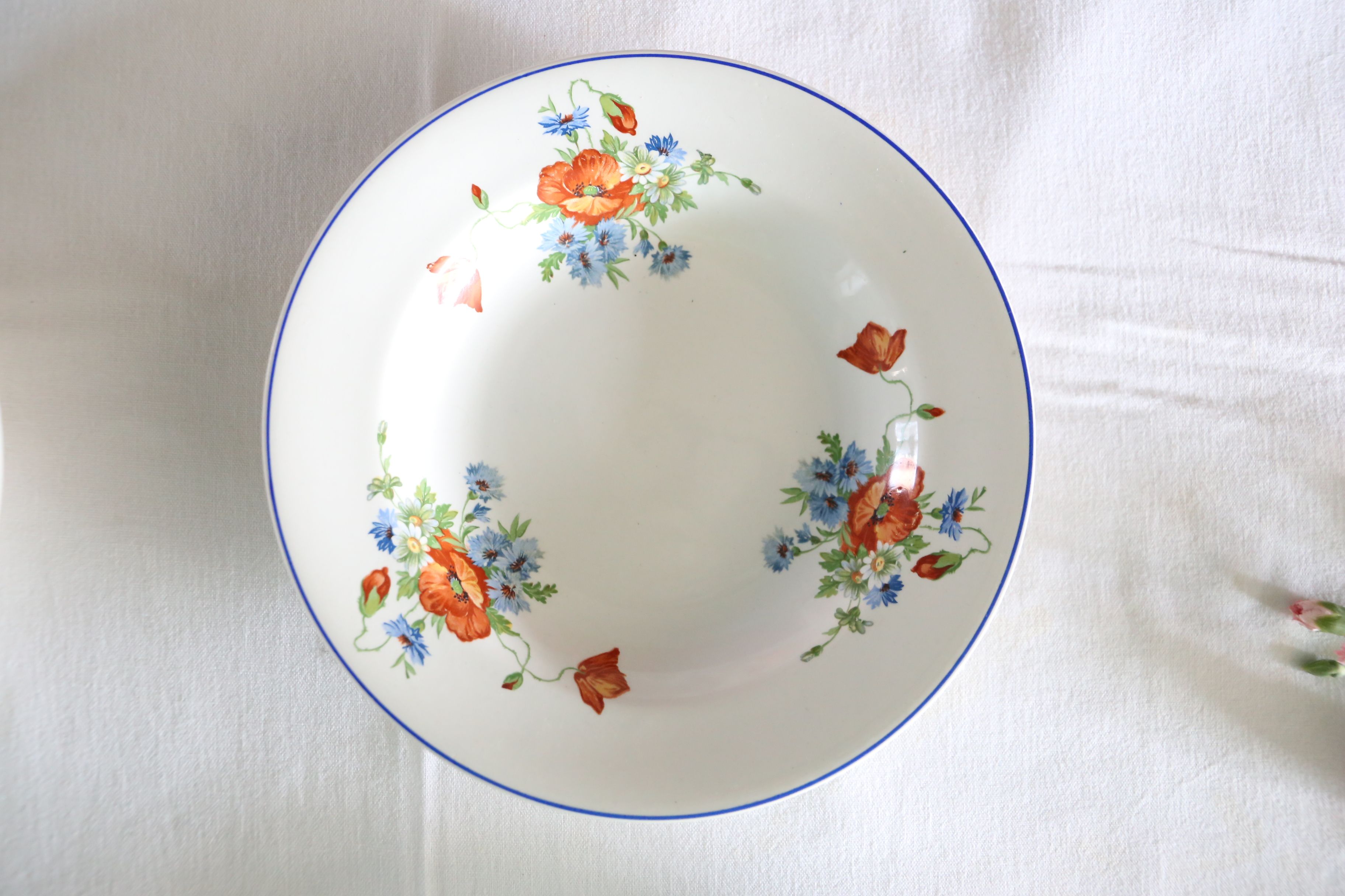 Set of 6 hollow plates of Salins, Poppy pattern, opaceline, vintage