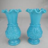 paire petits vases bleus anciens opaline déco kitsch shabby