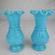 pair of small old blue opaline vases, shabby kitsch decor