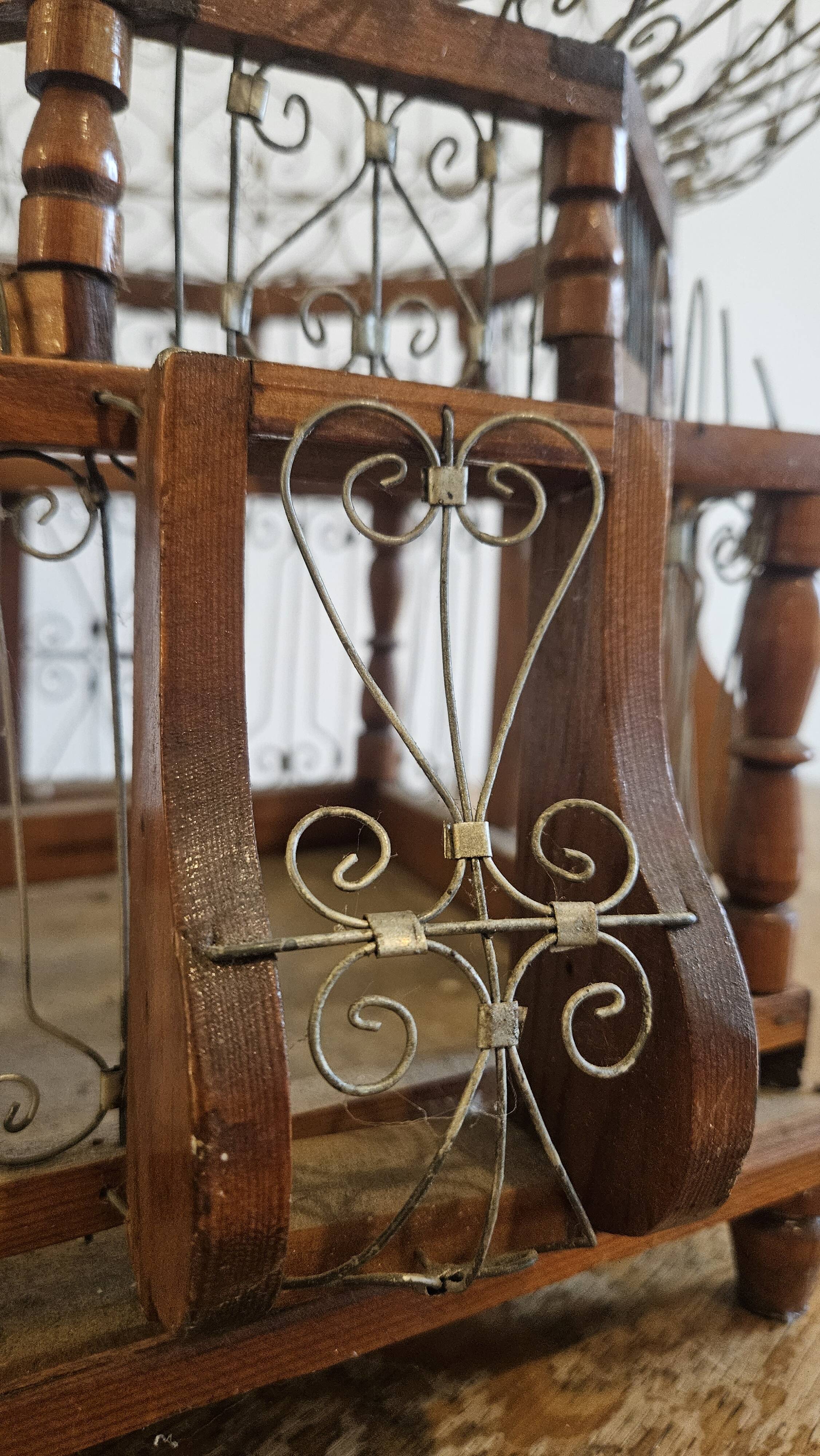 Vintage wooden and metal birdcage (1930s)