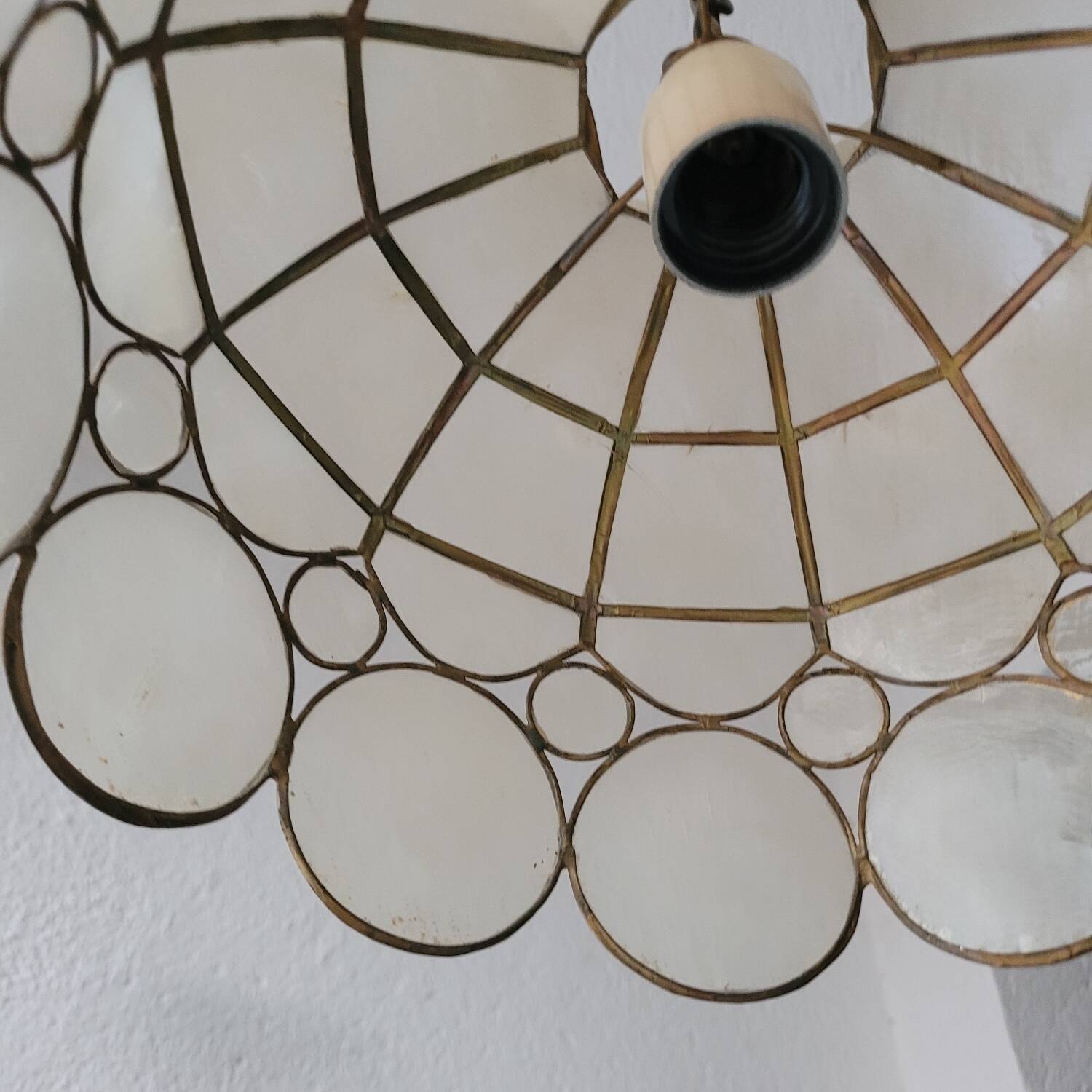 Capiz & Brass Mother-of-Pearl Pendant - Vintage 1970