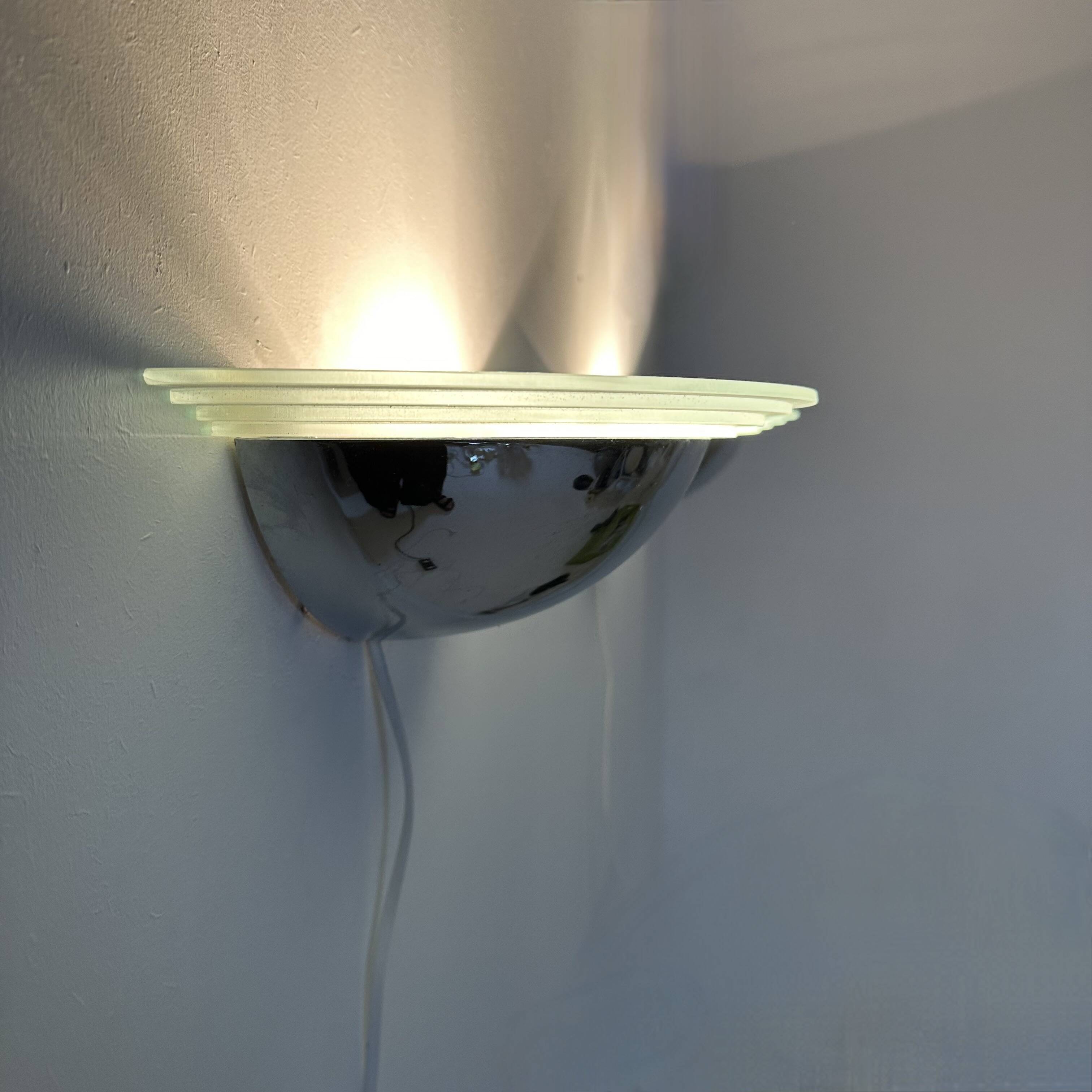 Pair of post modern wall lamps chrome and glass , 1980s