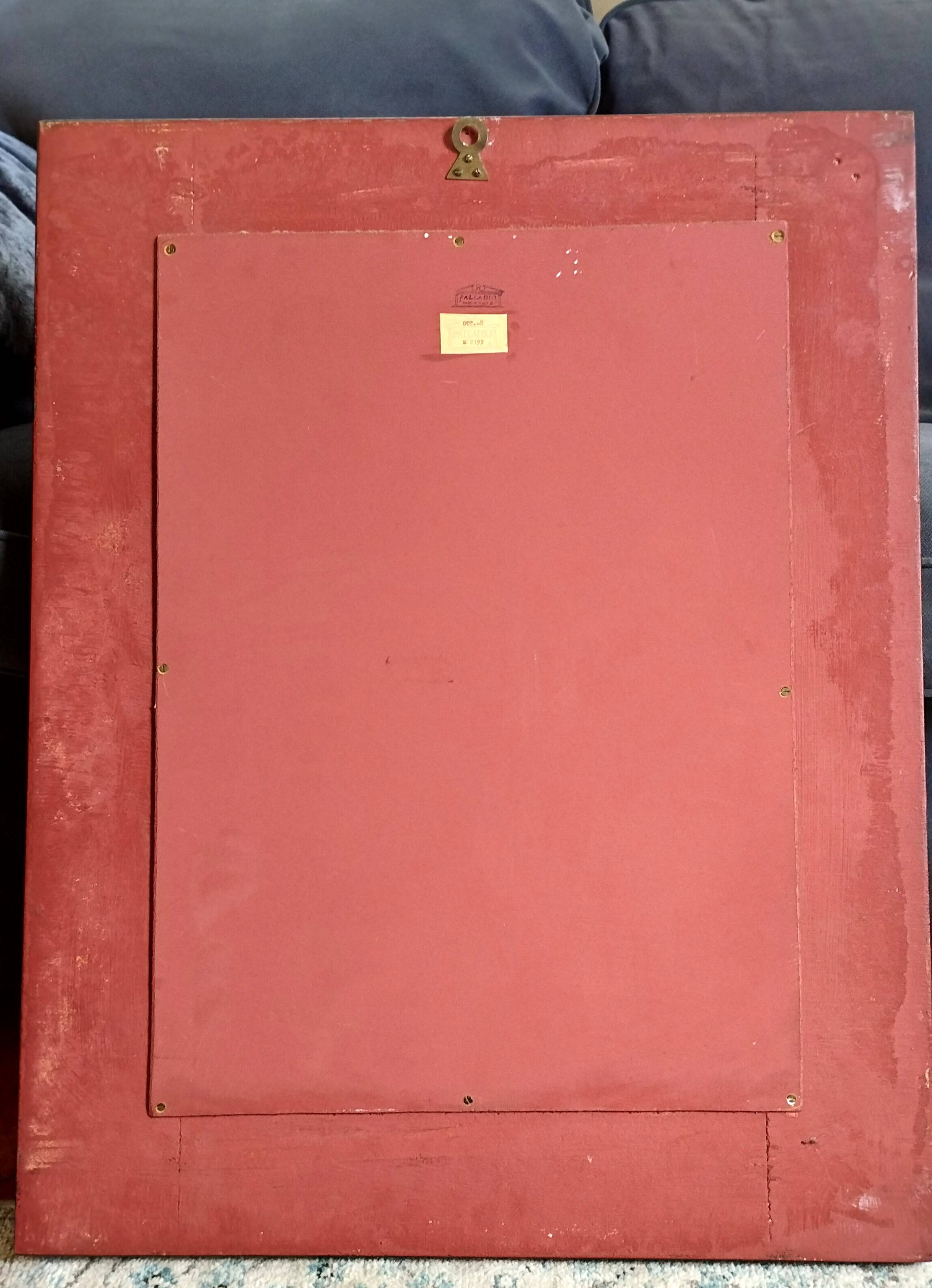 Miroir Palladio Italie 1968, verre vieilli, cadre décoratif sculptural
