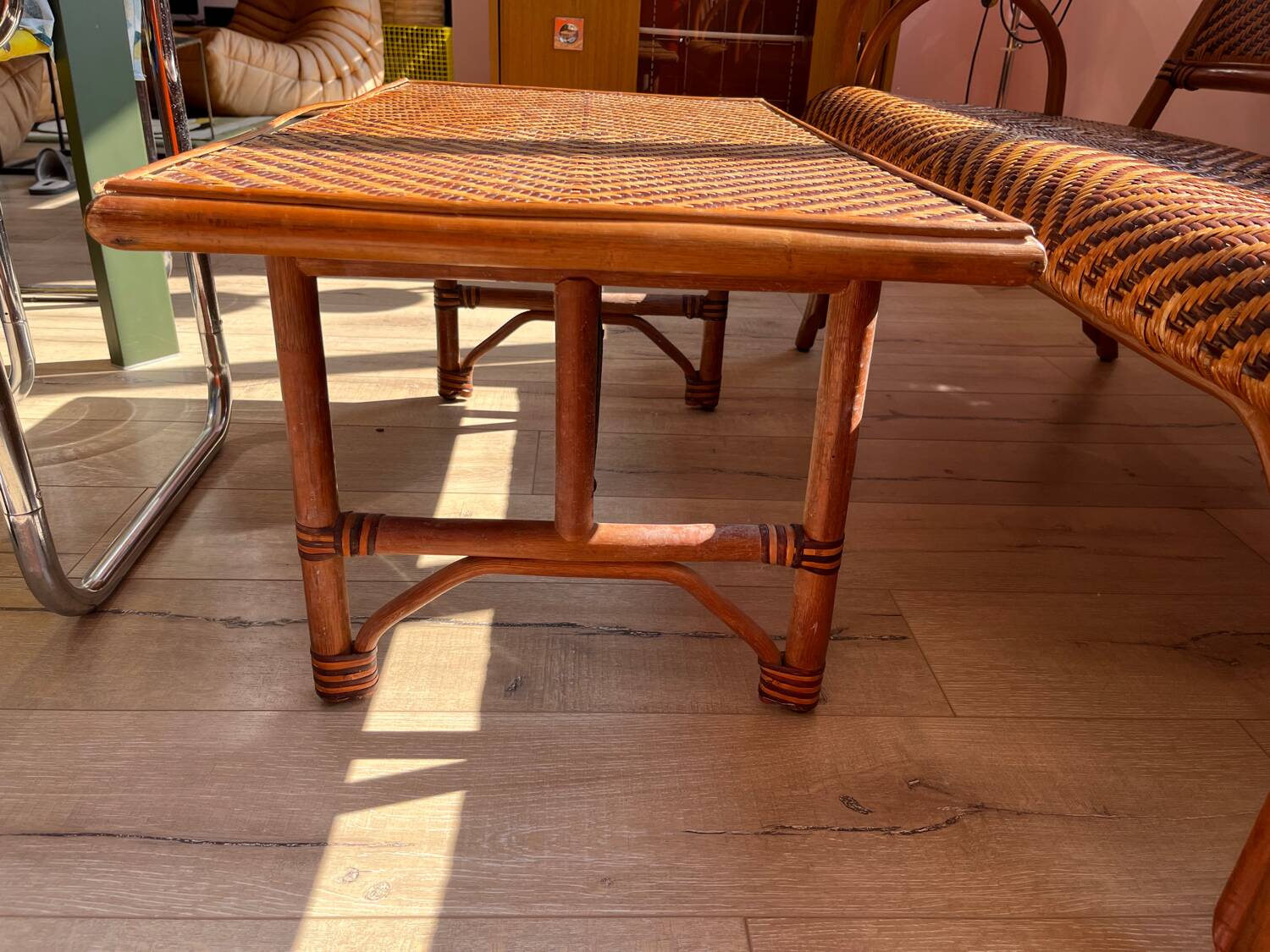 Ensemble canapé table rotin vintage 70 Riviera bohème