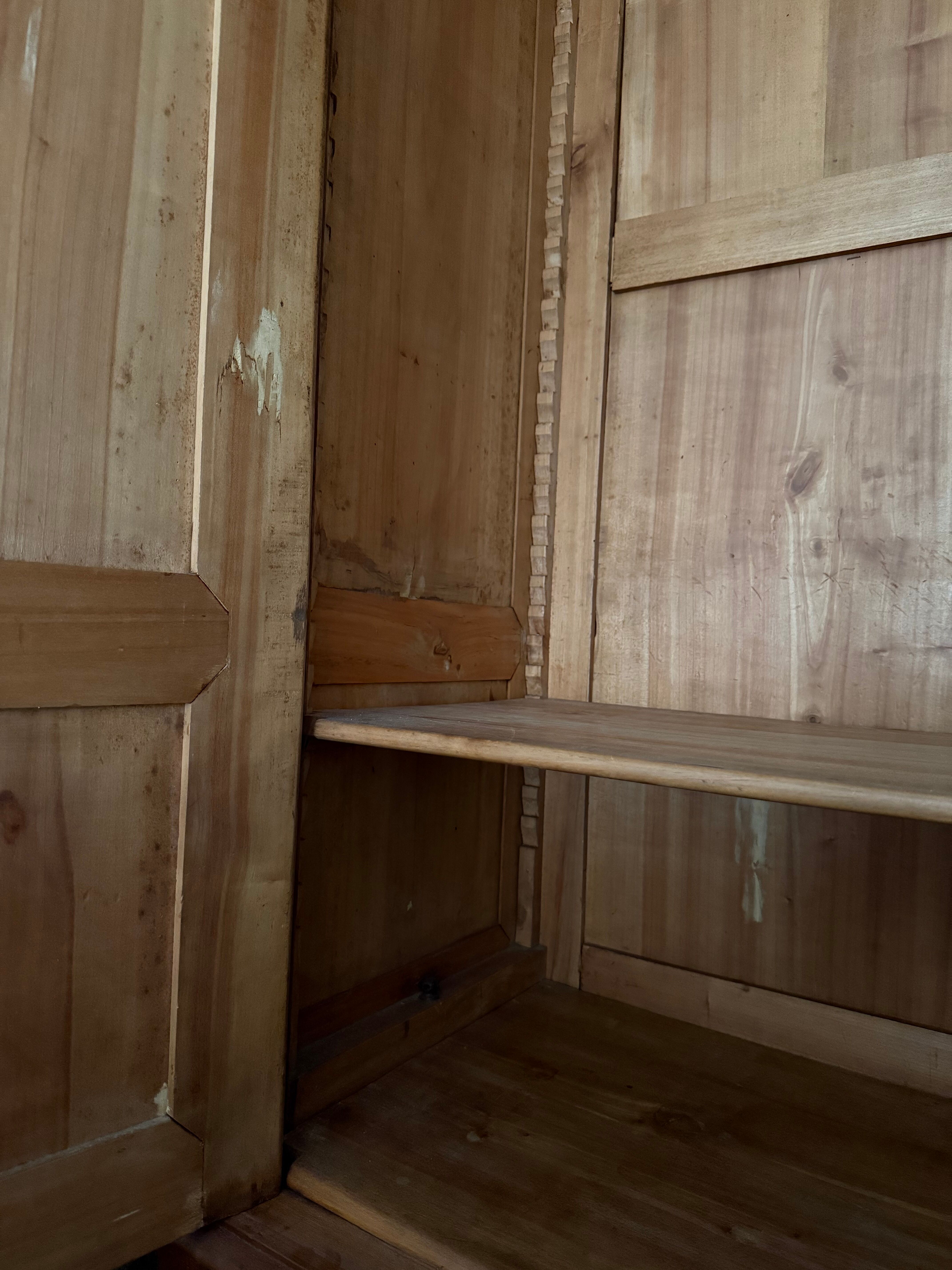 Antique solid wood wardrobe, rustic, with drawers and original key.