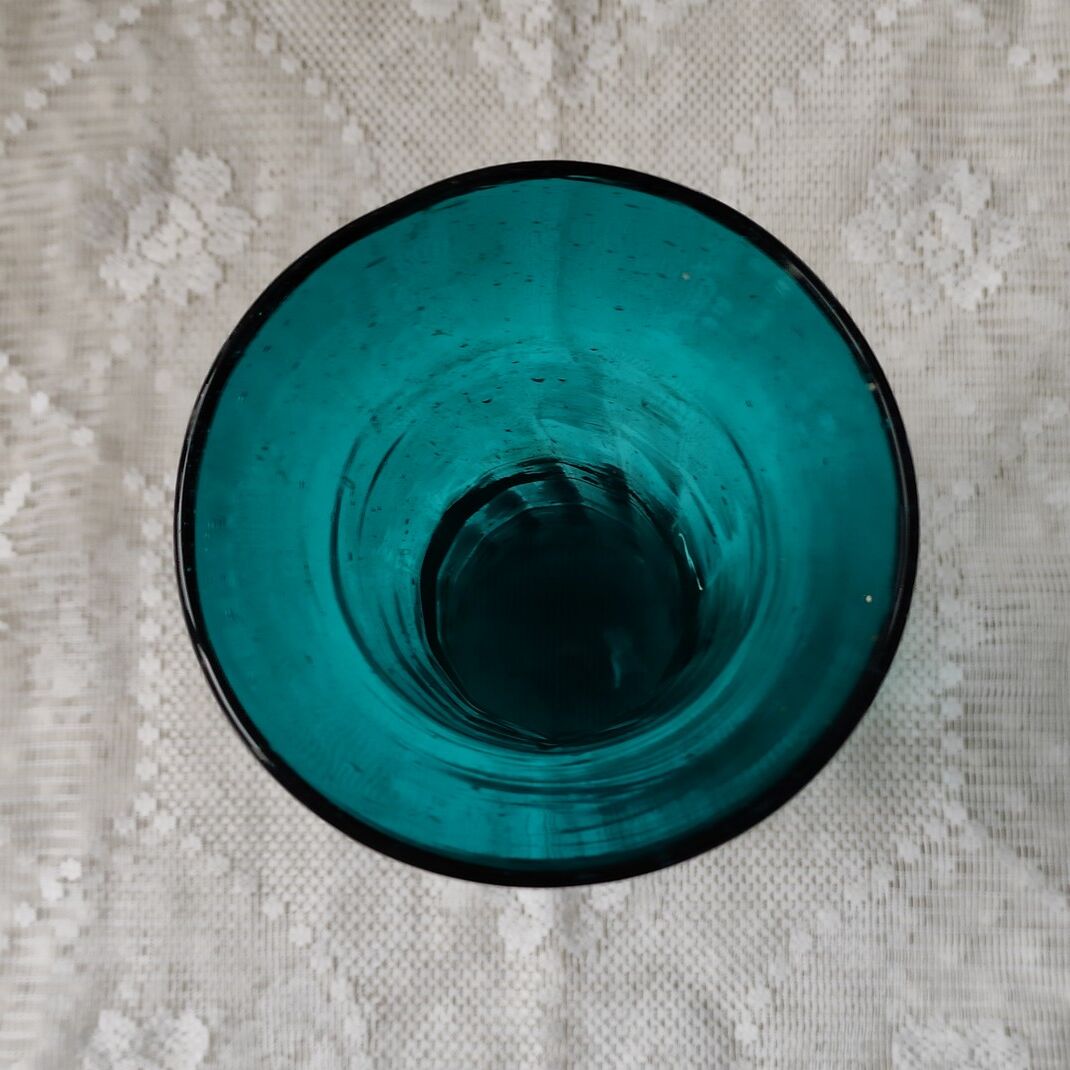 Large art nouveau turquoise blown glass vase