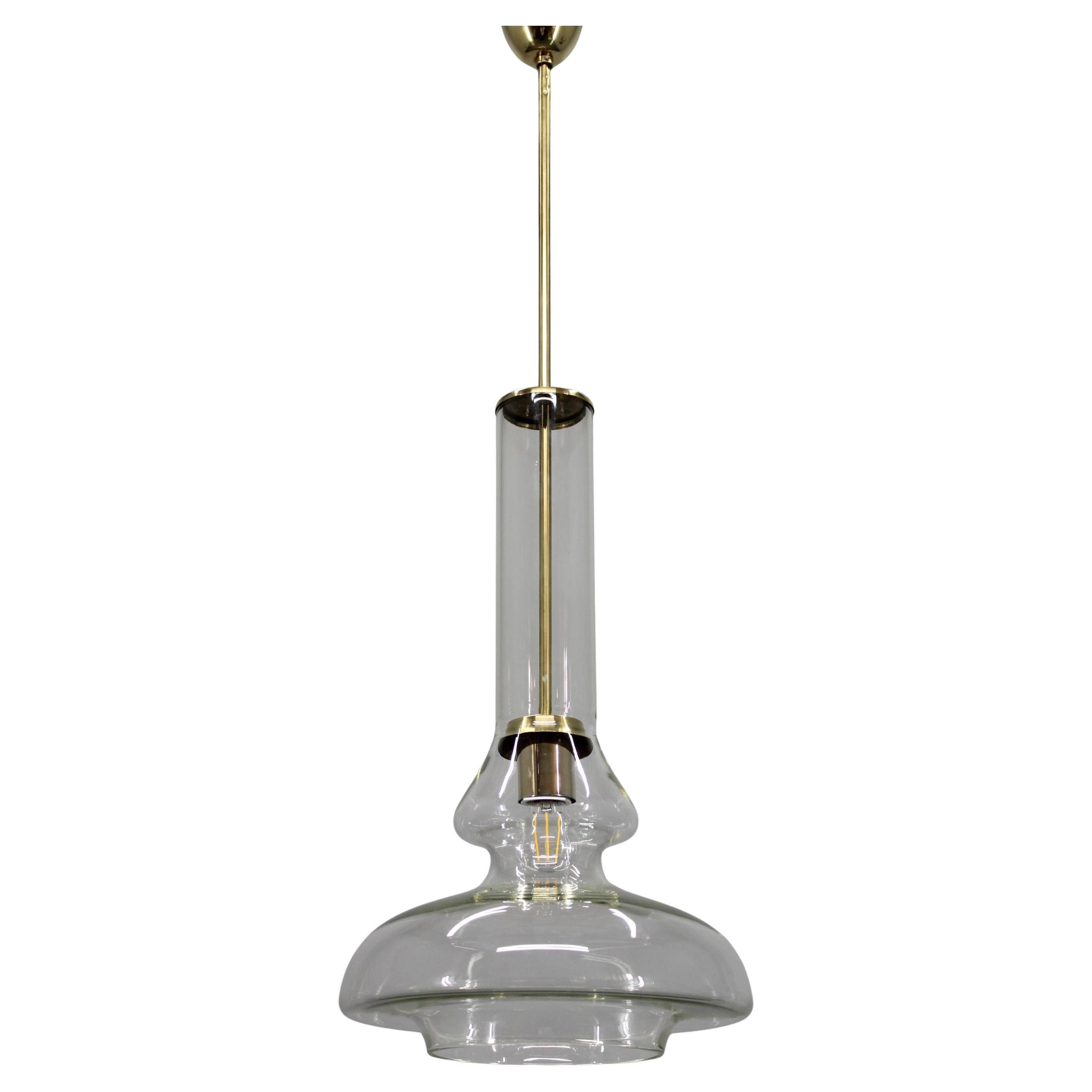 Mid-century Czech glass pendant light brass finish 1970s modern rewired