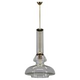 Mid-century Czech glass pendant light brass finish 1970s modern rewired