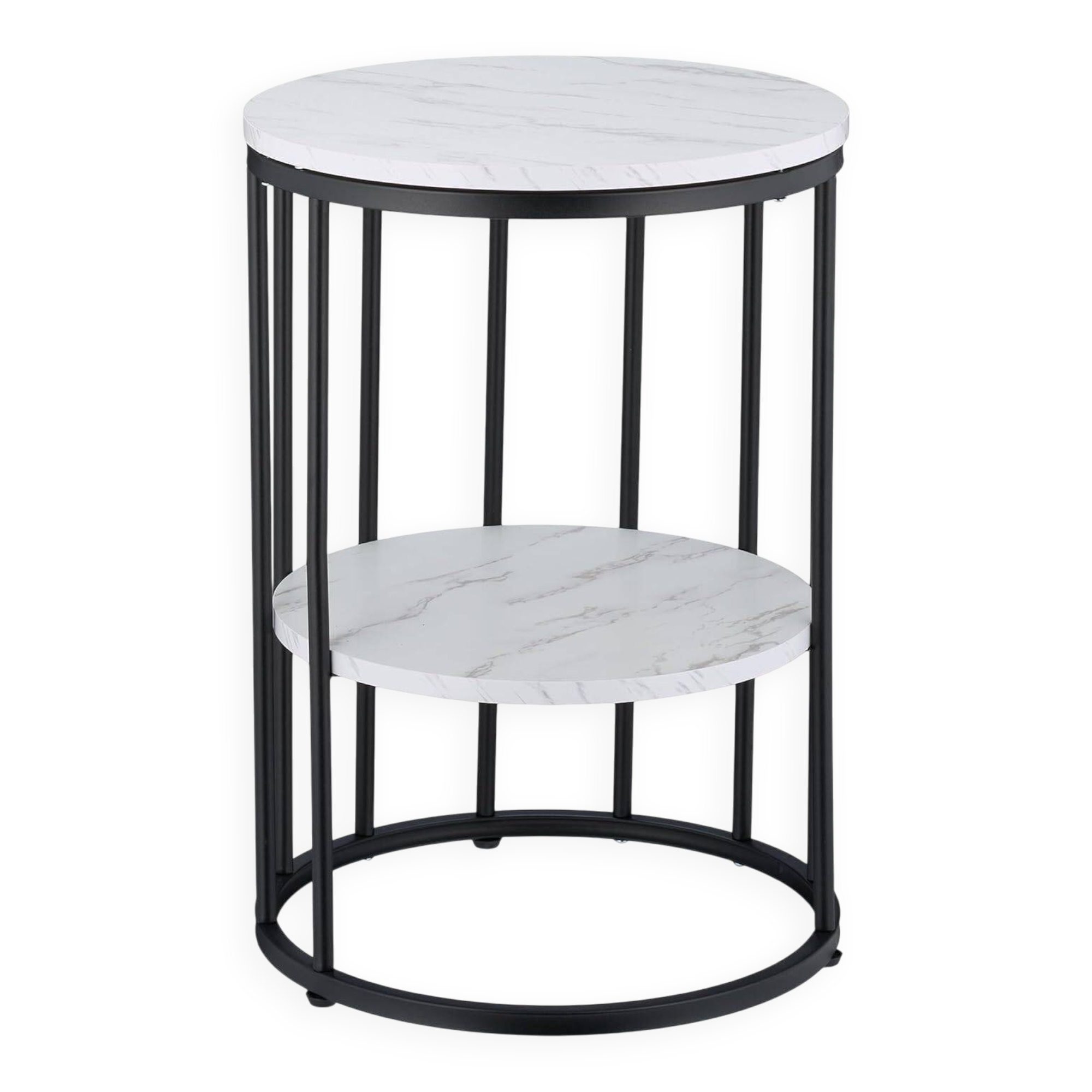Relaxdays Side Table, 2 Marble Look Tabletops, Metal and MDF, H x D: 57 x 40 cm, for Living Room, White and Gold