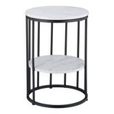 Relaxdays table d'appoint, 2 plateaux aspect marbre, métal et MDF, H x D : 57 x 40 cm, pour le salon, blanc et doré