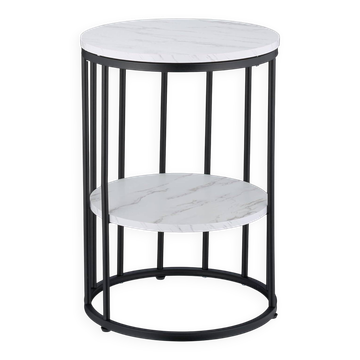 Relaxdays Side Table, 2 Marble Look Tabletops, Metal and MDF, H x D: 57 x 40 cm, for Living Room, White and Gold