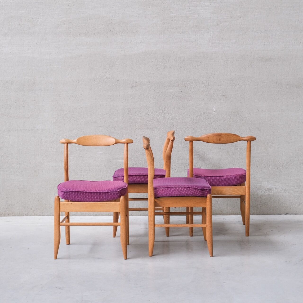Guillerme et chambron oak 'fumay' mid-century dining chairs