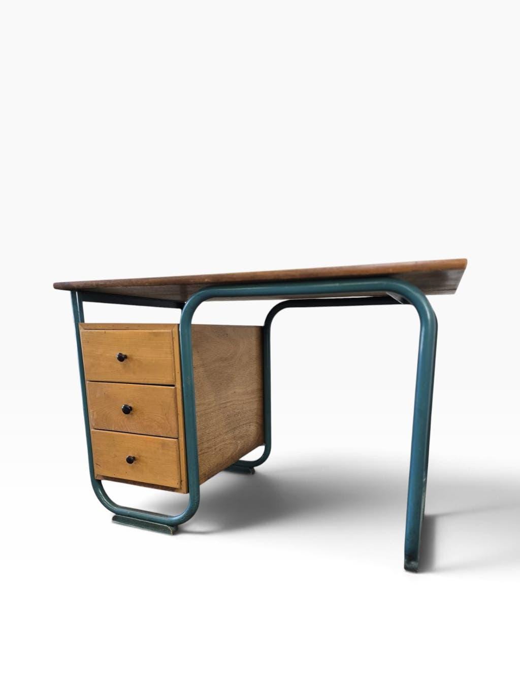 Curved vintage industrial desk / Bauhaus desk