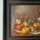Still life oil painting on wood, signed A. Munding, black frame