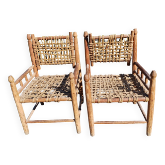 Paire de Fauteuils Bois et Cordes