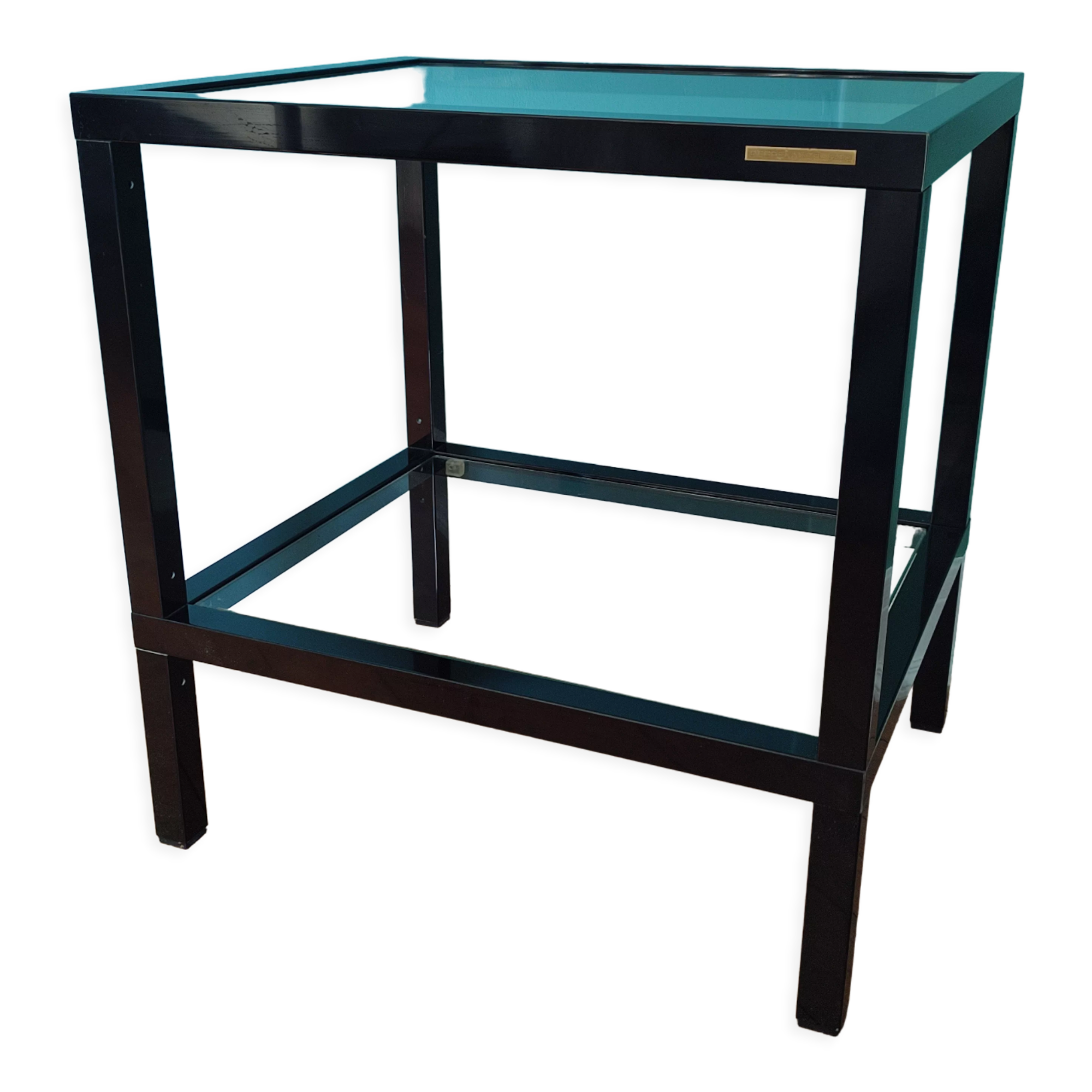 Rectangular table, end of sofa in metal and glass Vintage Vandel stone