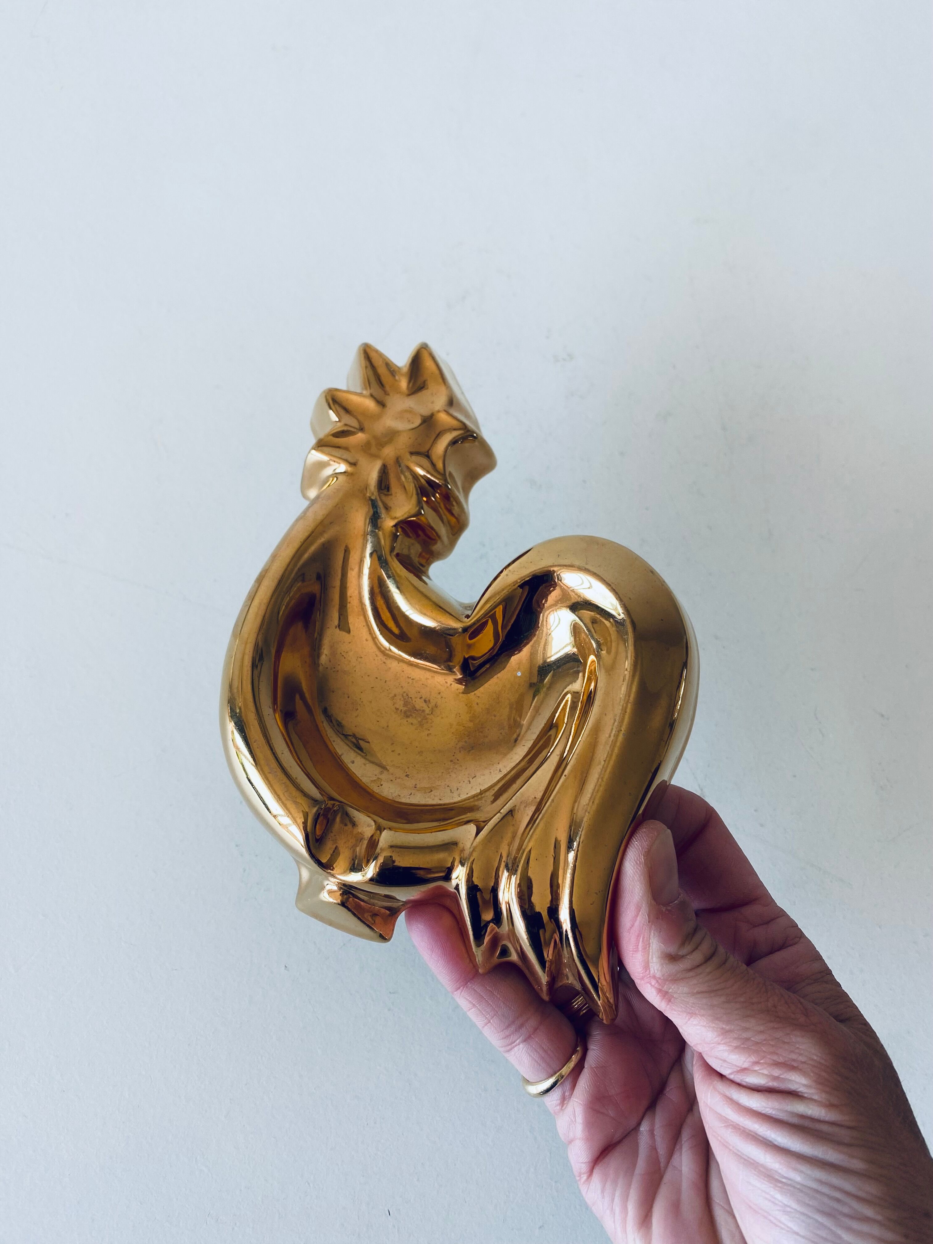 Vintage rooster in gilded ceramic