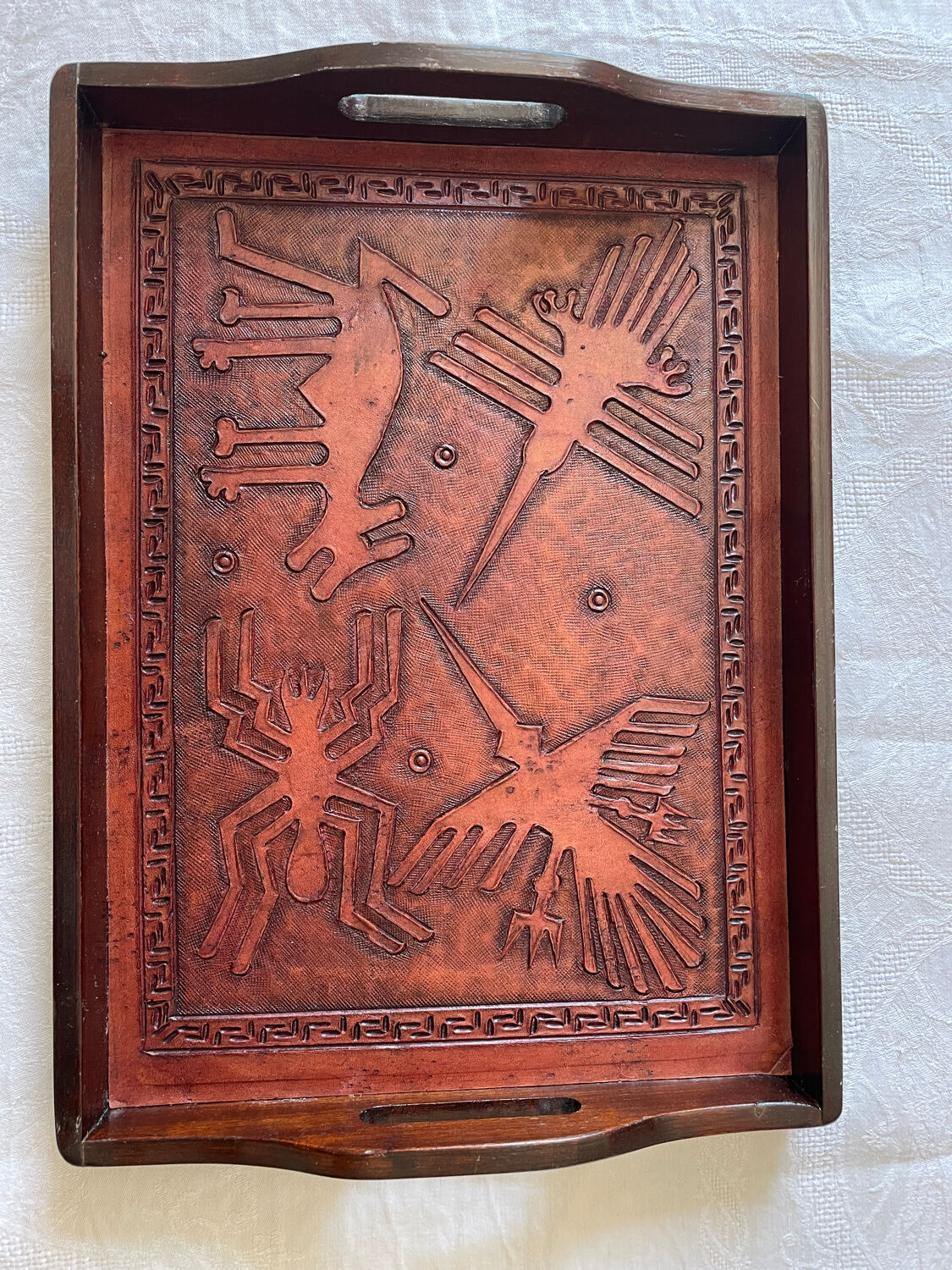 Wood and leather tray