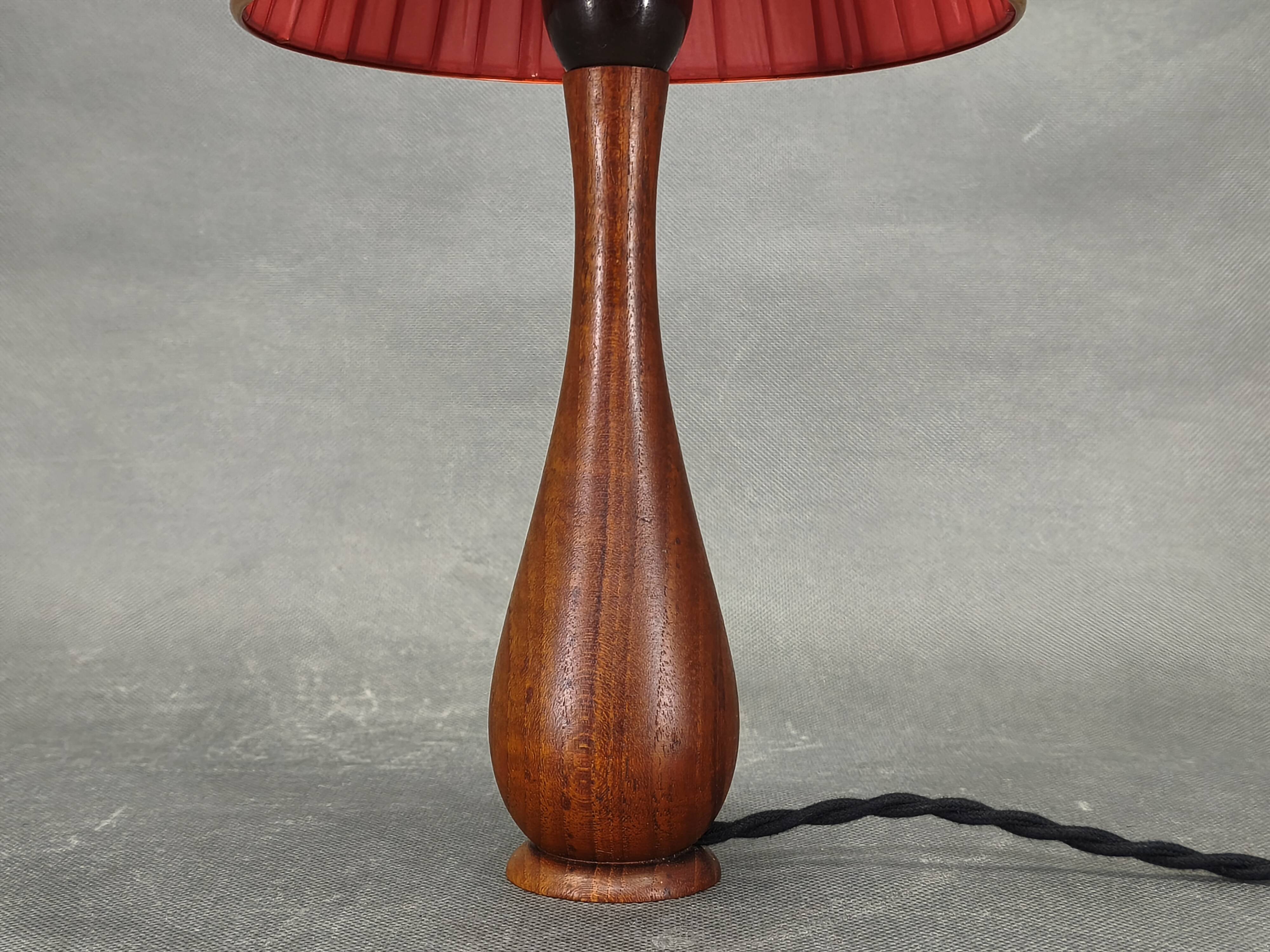Danish Mid Century Teak Table Lamp with Red Shade, 1960s