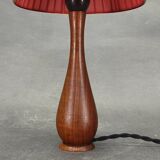 Danish Mid Century Teak Table Lamp with Red Shade, 1960s