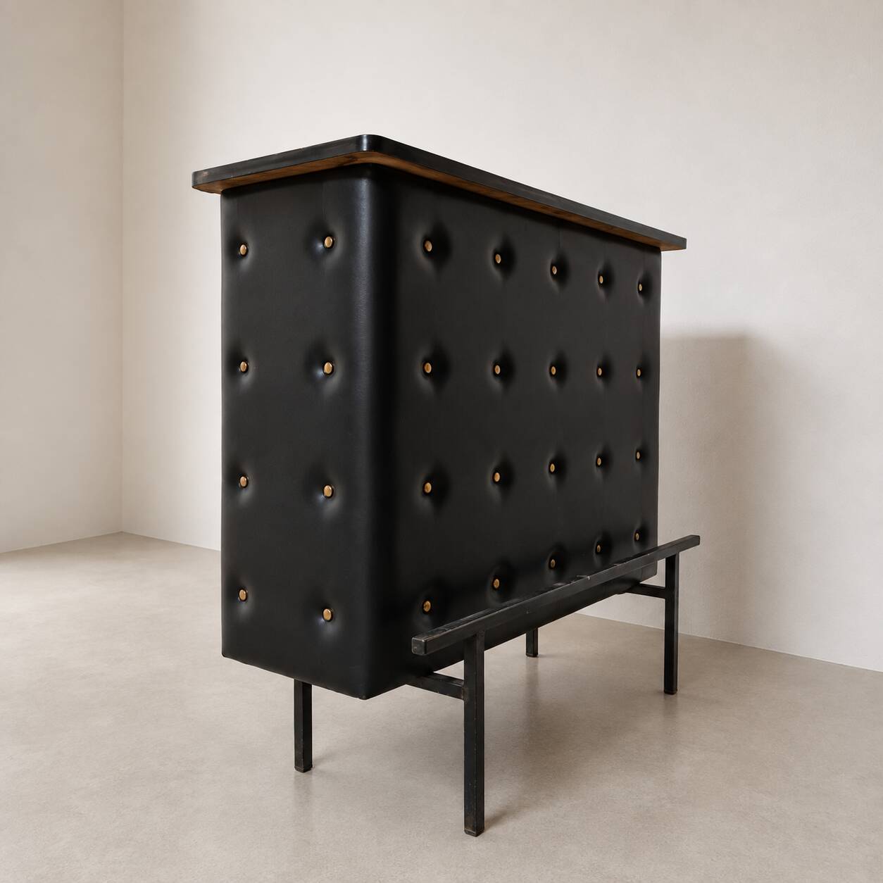 Vintage 1950s black faux leather apartment bar/counter Stl Adnet