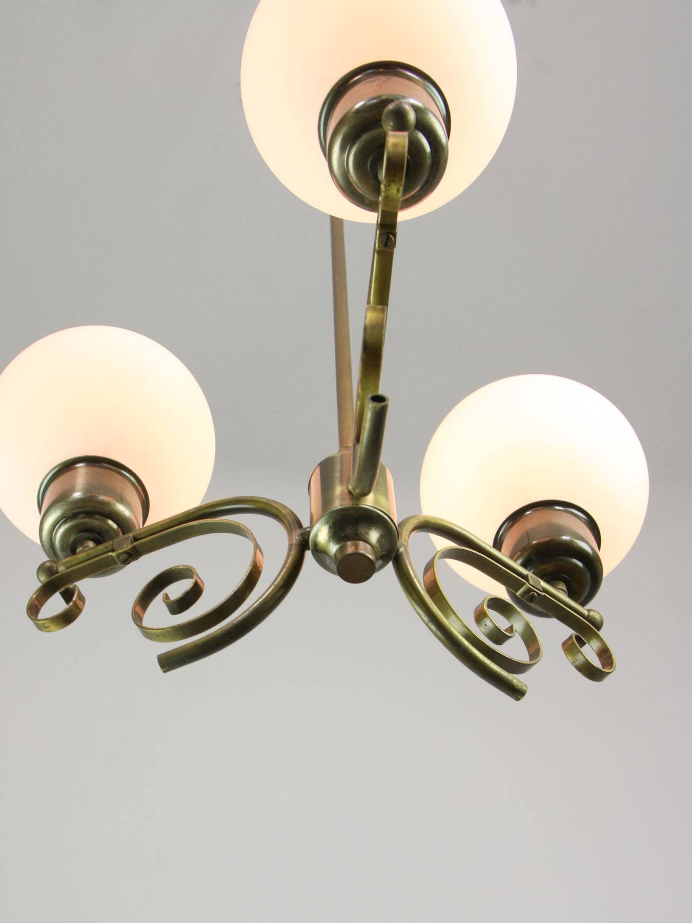 Vintage Italian Brass and Opaline Chandelier