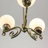 Vintage Italian Brass and Opaline Chandelier