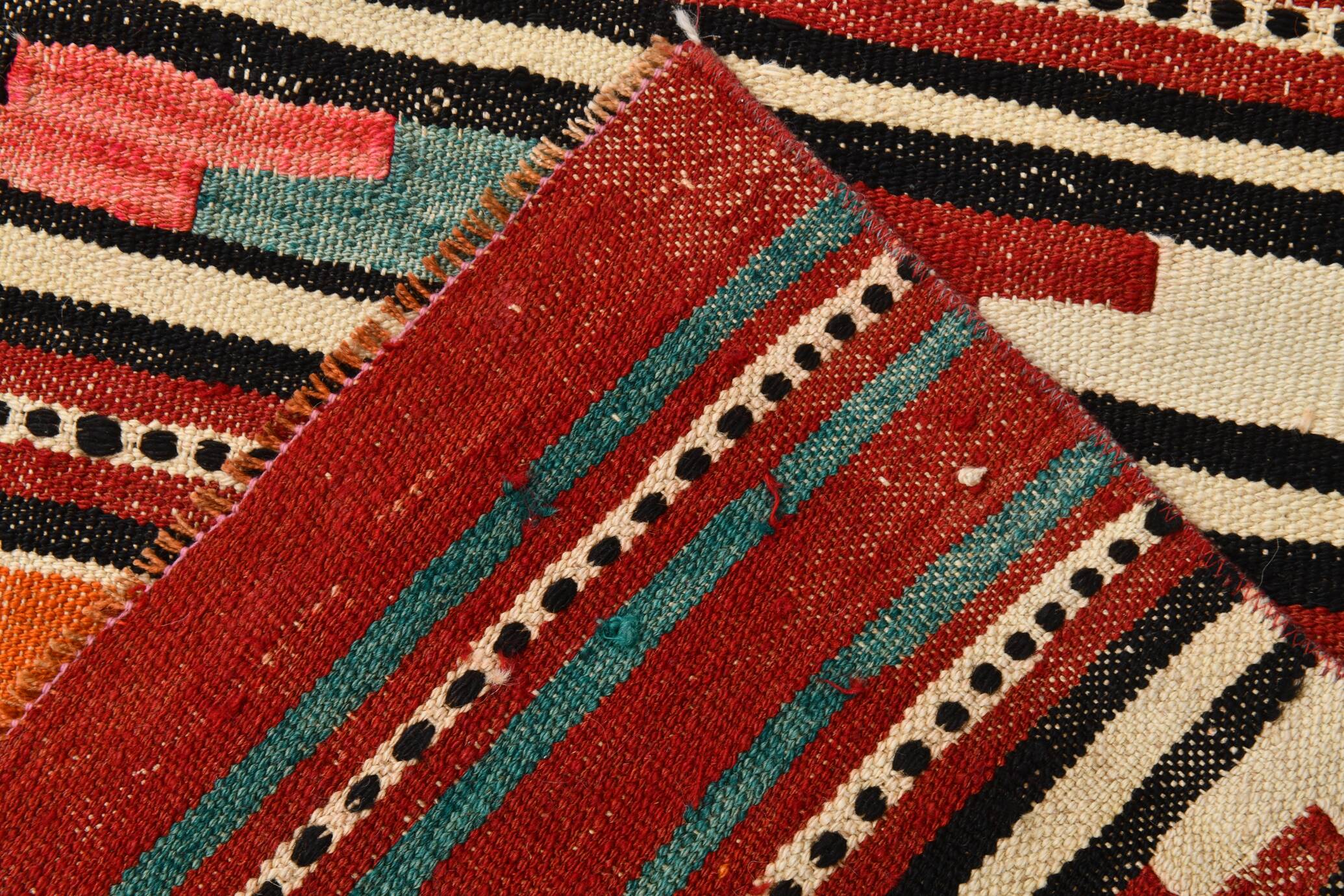 2x13 Green & Red Stair Kilim Runner Rug, 72x387Cm