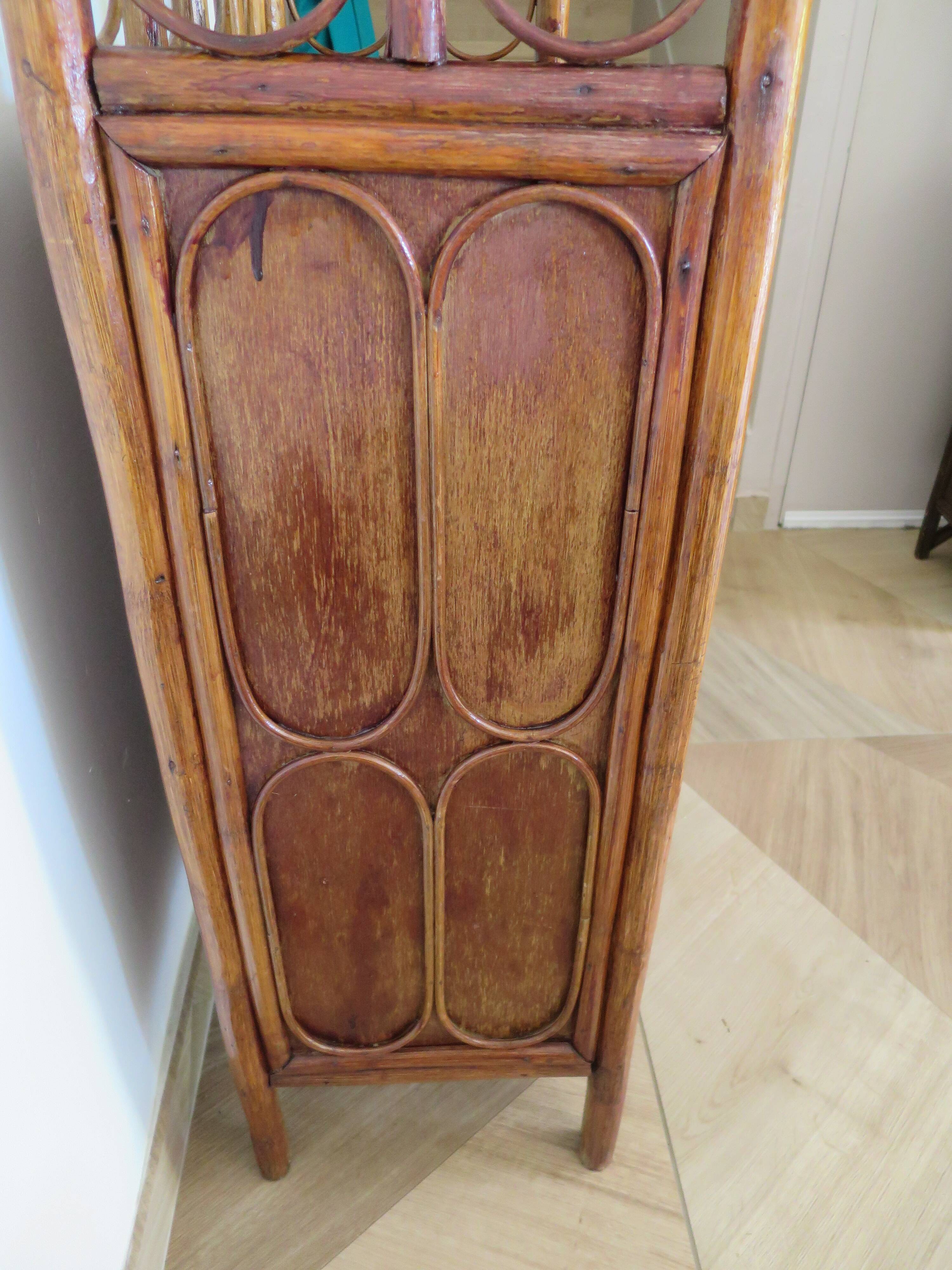 Retro-modernist - Sideboard-bookcase-2 doors-wood-rattan-cane-1960s