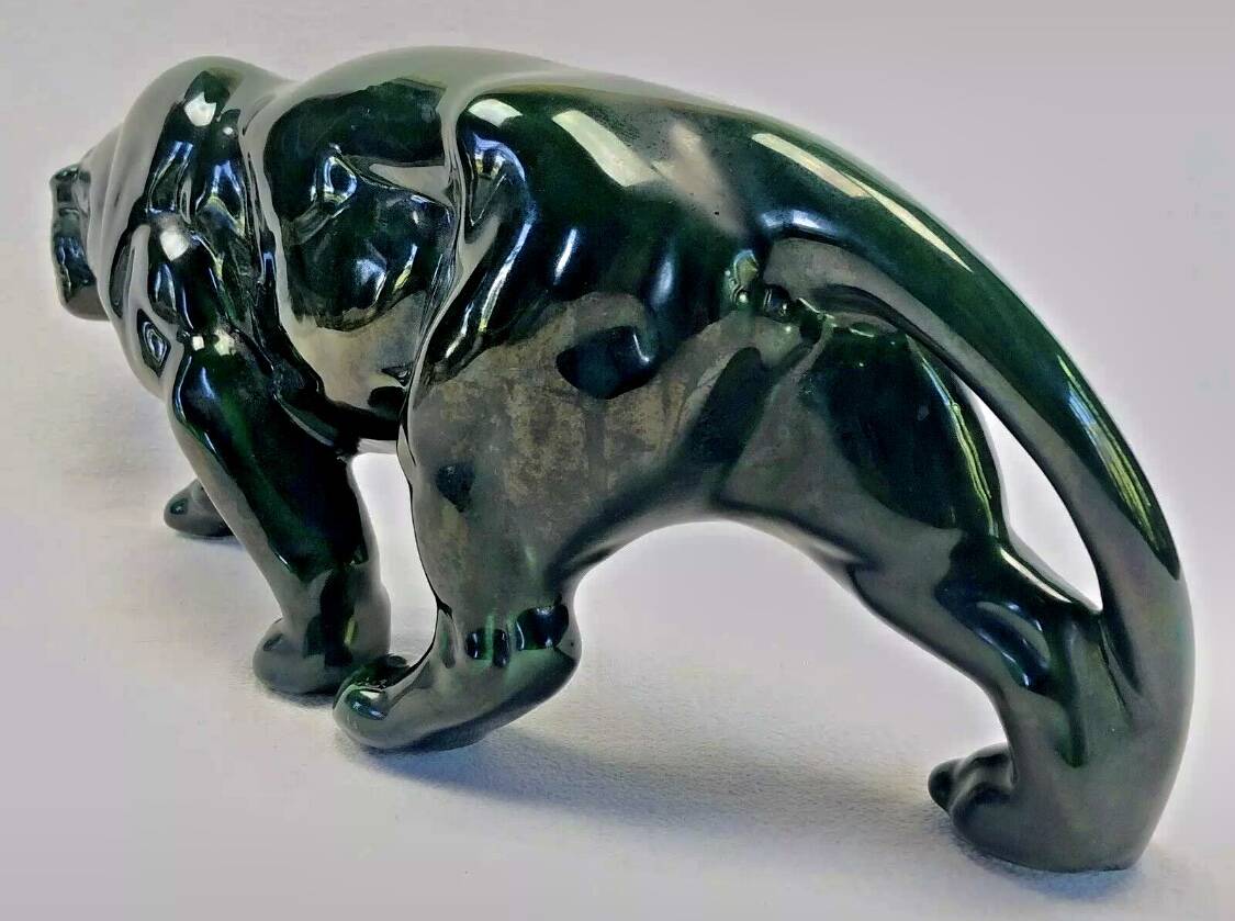 Ancienne statue statue lionne tigre Art Déco 1930 craquelé Saint Clément