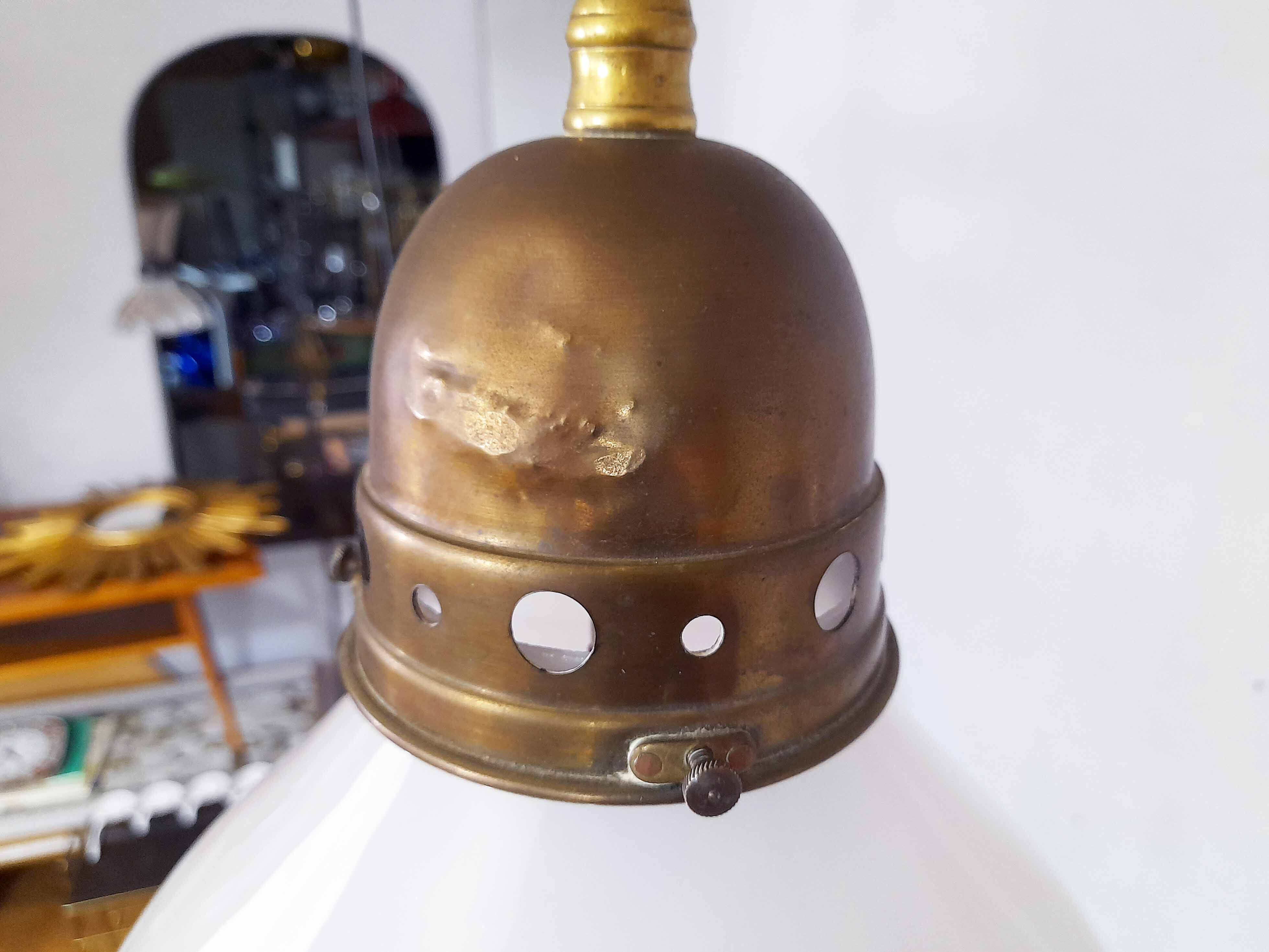 Bauhaus pendant lamp in opaline glass and brass