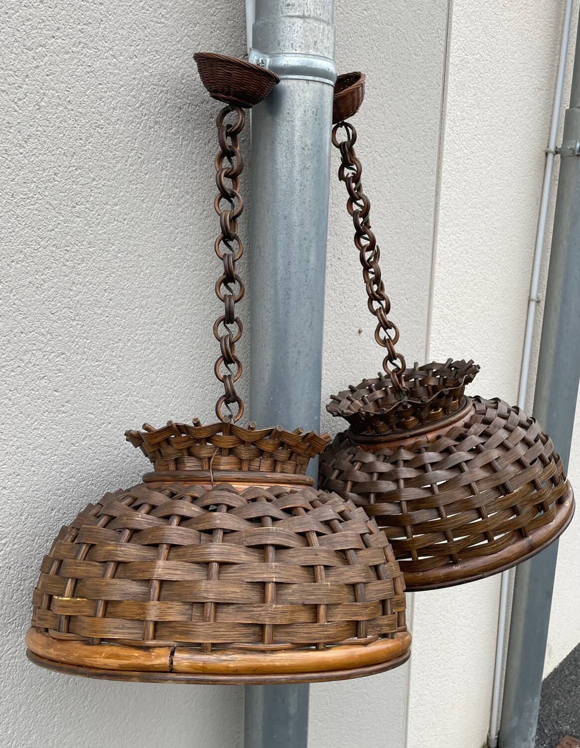 Pair of rattan ceiling lights