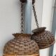 Pair of rattan ceiling lights