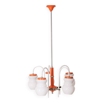 Vintage 70's chandelier in orange metal and glass italian design