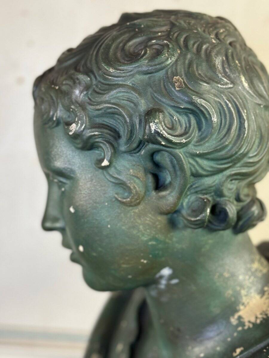 Young Boy, Plaster Bust with Green Patina, Circa 1900