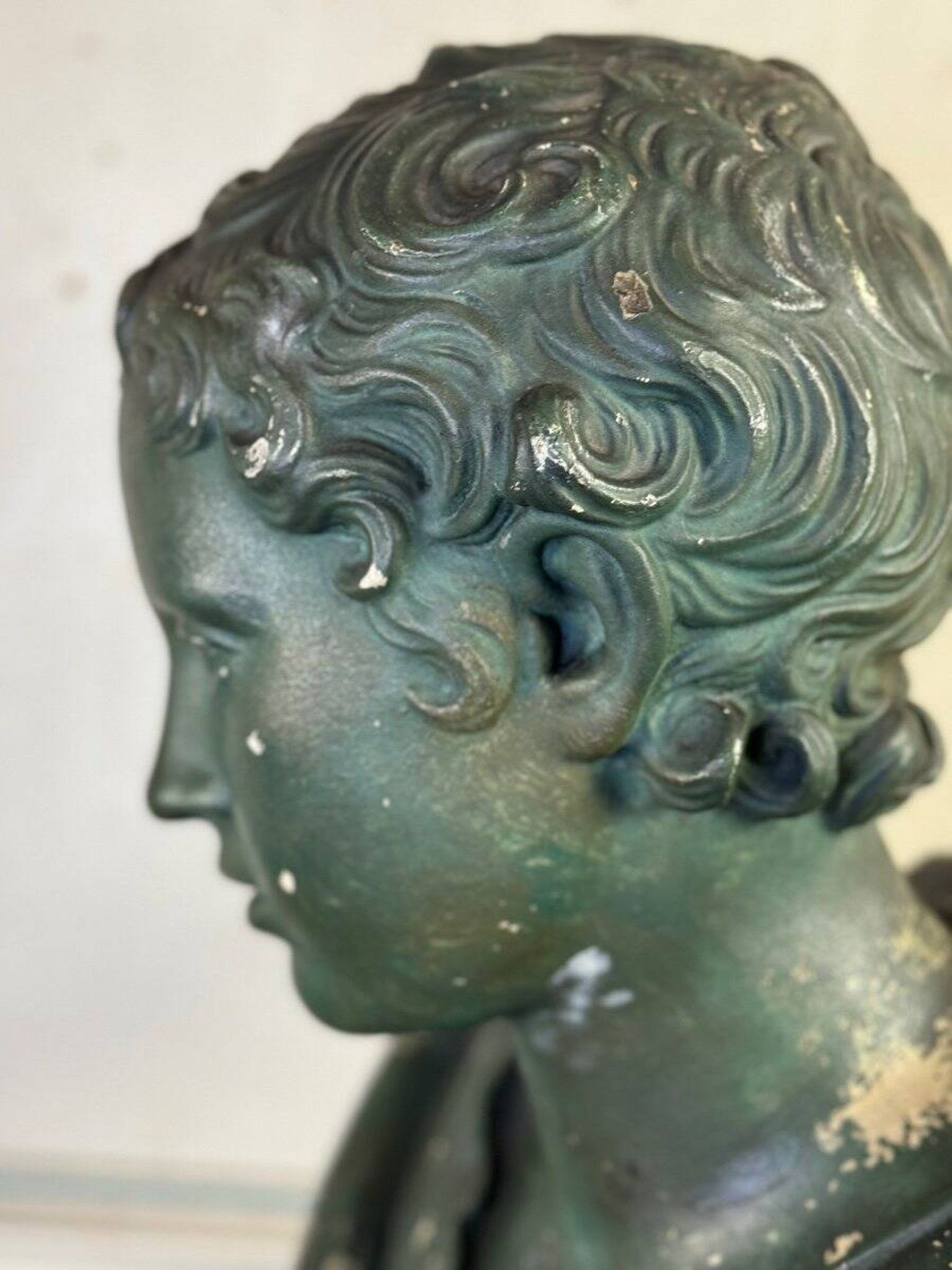 Young Boy, Plaster Bust with Green Patina, Circa 1900