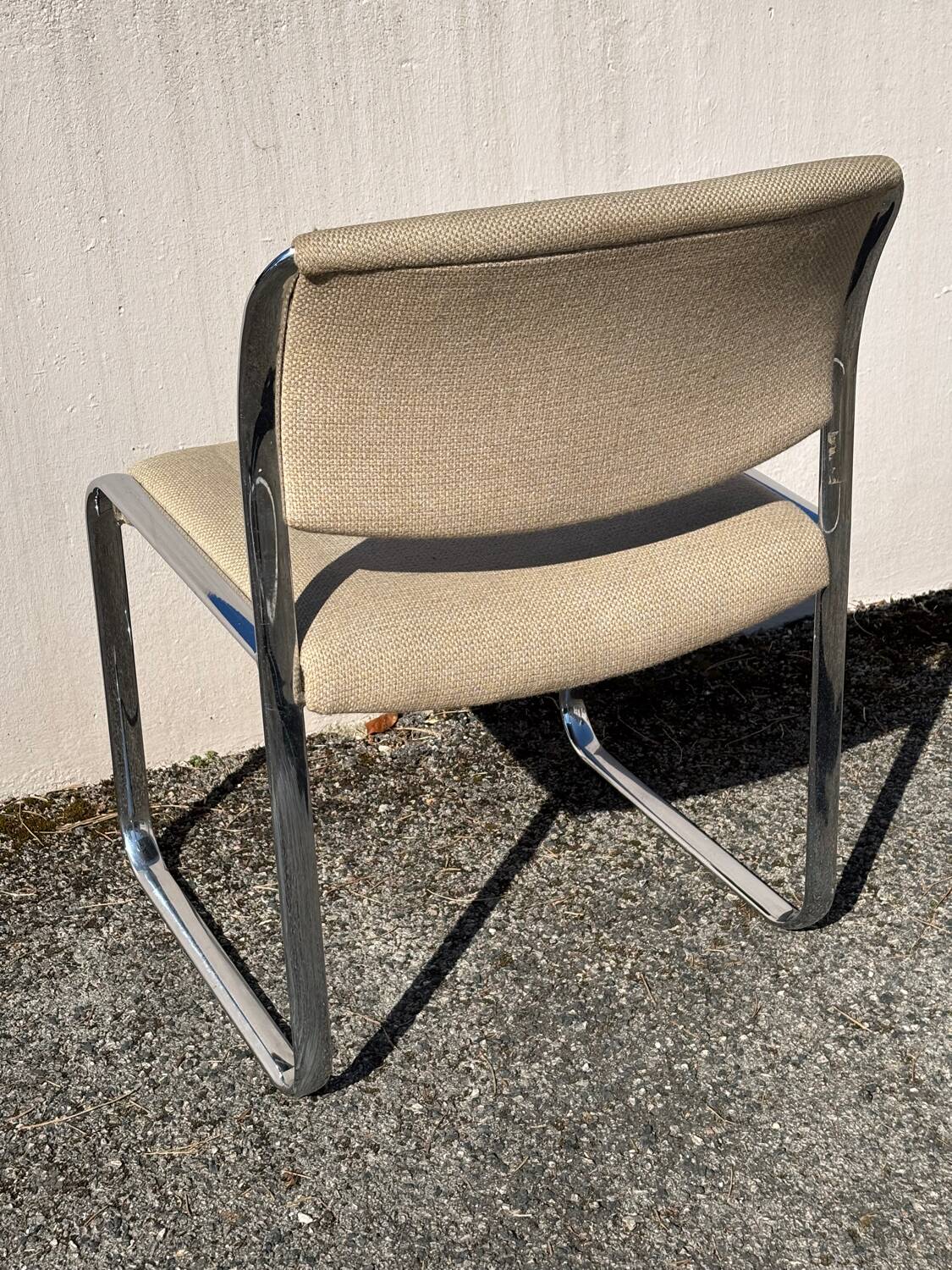 Vintage steel and beige fabric sleigh chair