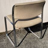 Vintage steel and beige fabric sleigh chair