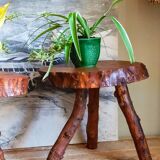 Brutalist sofa tip table in solid wood