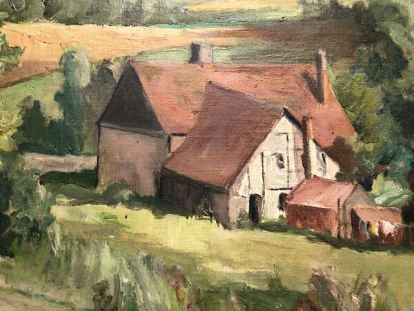 Huile sur carton paysage 20 eme siecle signe Fude Plois 20 eme siecle