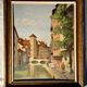 1940s French oil painting on wood. Cityscape
