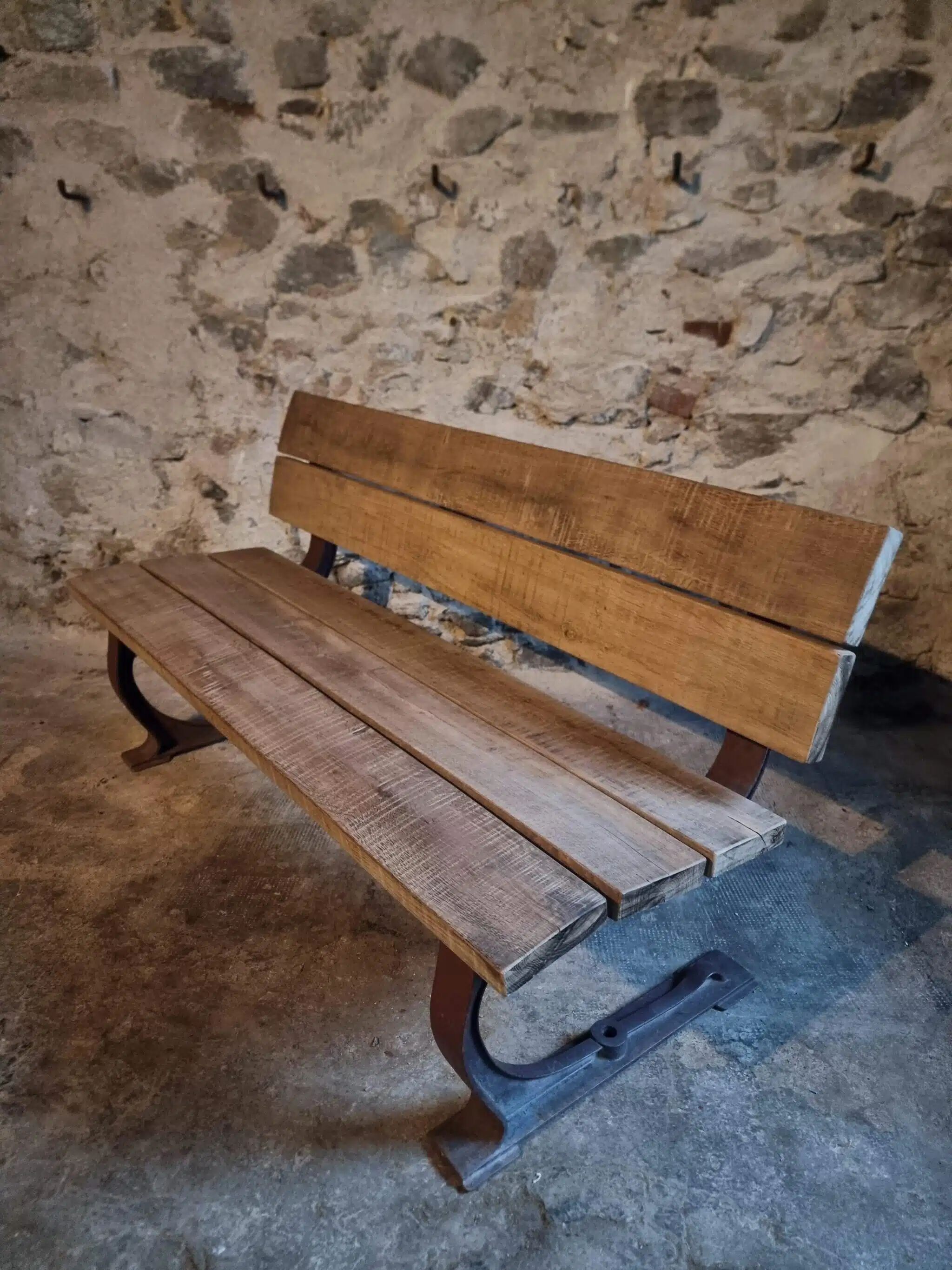 Vintage garden bench – oak and cast iron – from the 1960s