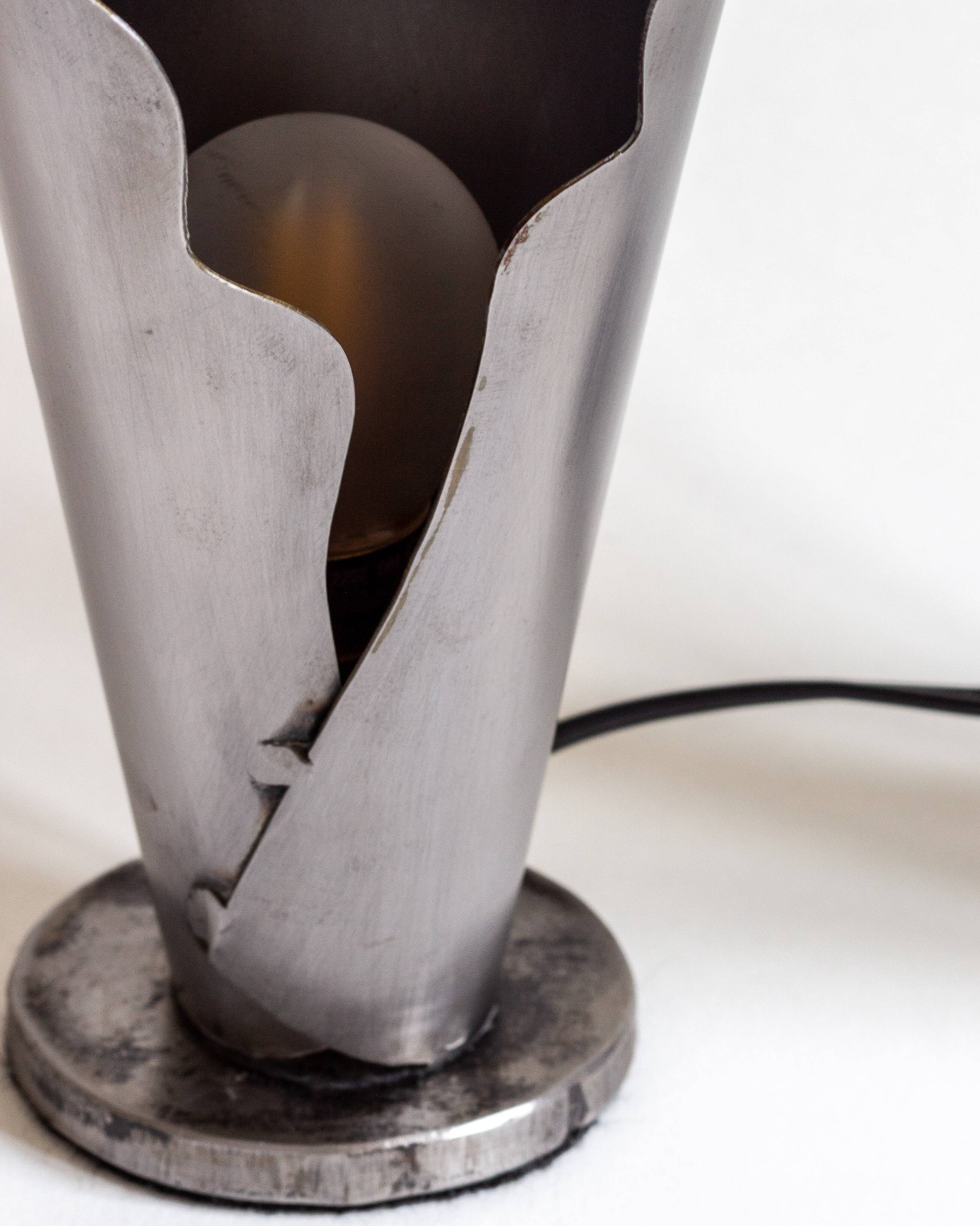 Pair of brushed steel lamps⎮60s, 70s