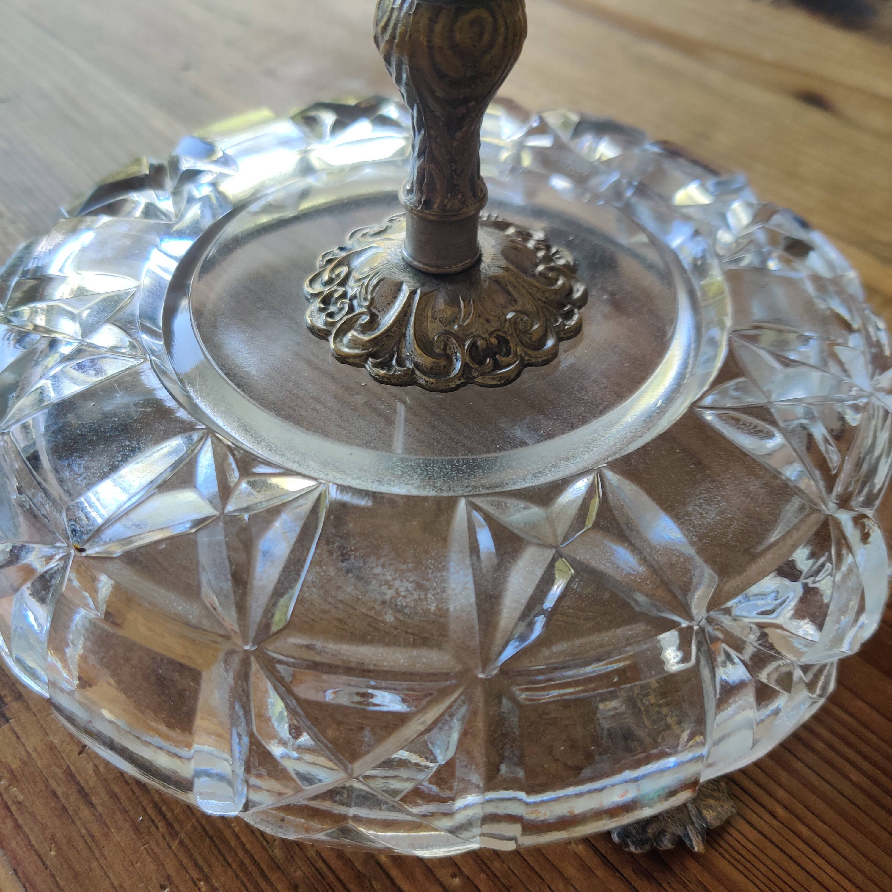 19th century cut crystal cup, circled in late 19th century brass