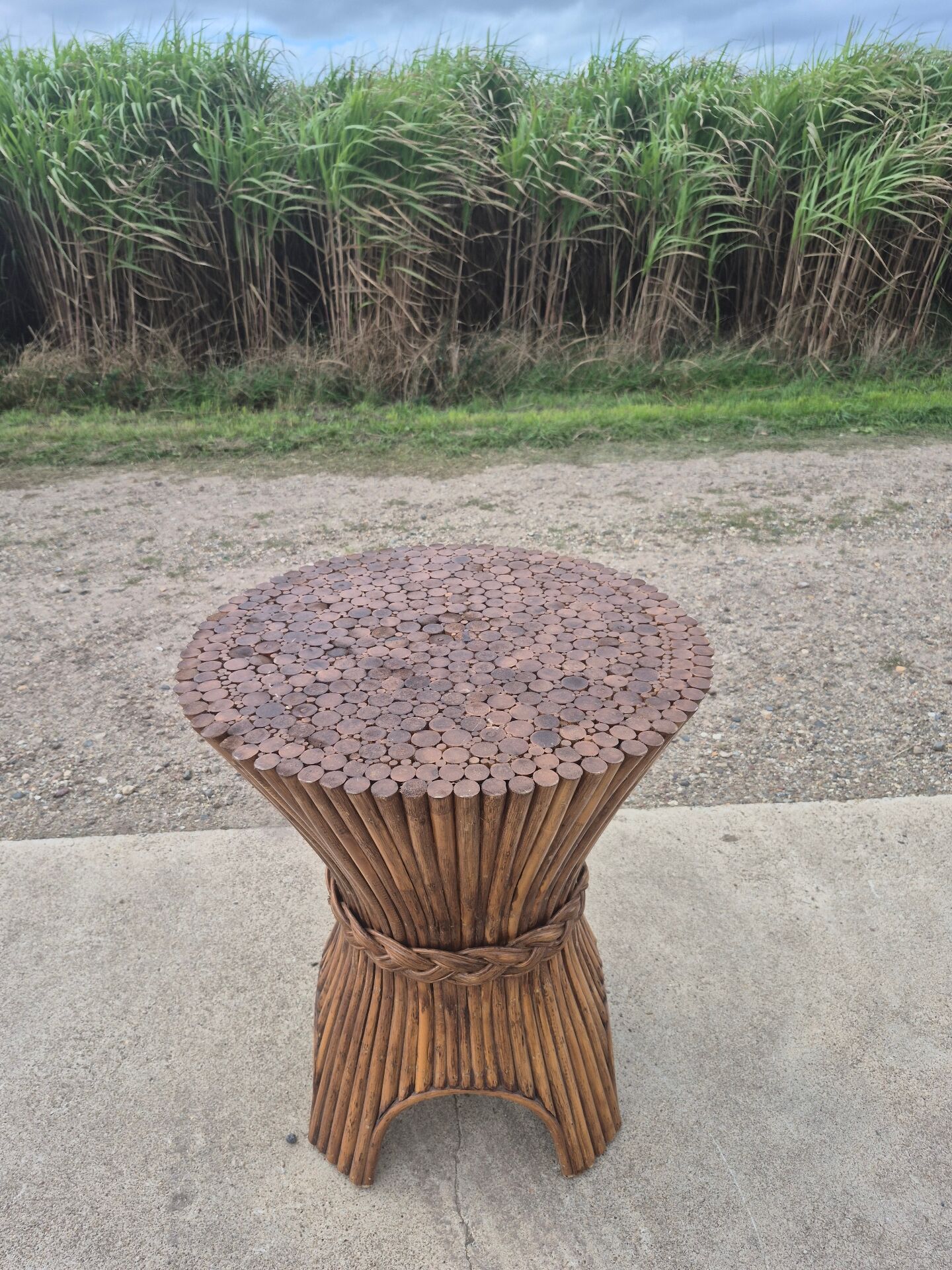 Sheaf of wheat bamboo dining table glass top McGuire 1970s